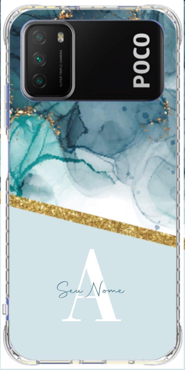 Capinha para Celular Mármore Aqua Dourada