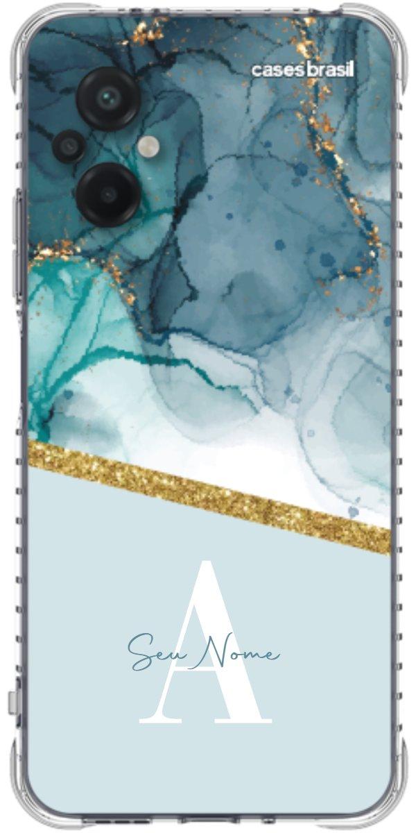 Capinha para Celular Mármore Aqua Dourada