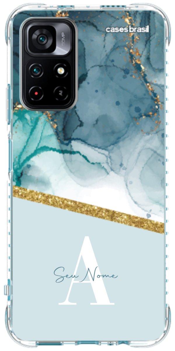 Capinha para Celular Mármore Aqua Dourada
