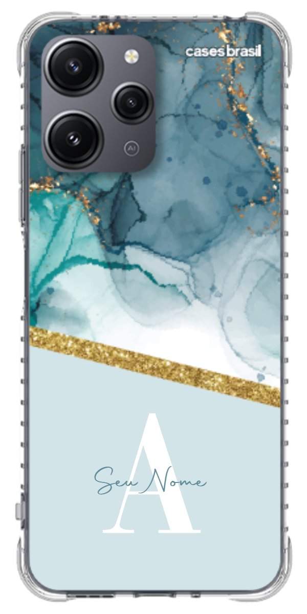 Capinha para Celular Mármore Aqua Dourada