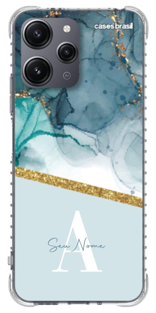 Capinha para Celular Mármore Aqua Dourada