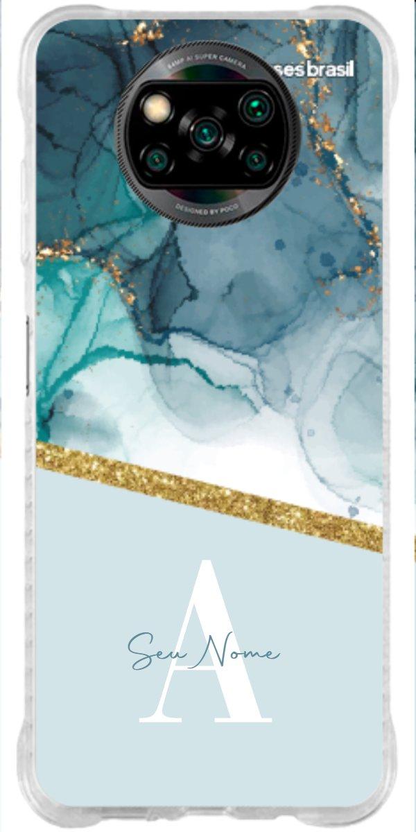 Capinha para Celular Mármore Aqua Dourada