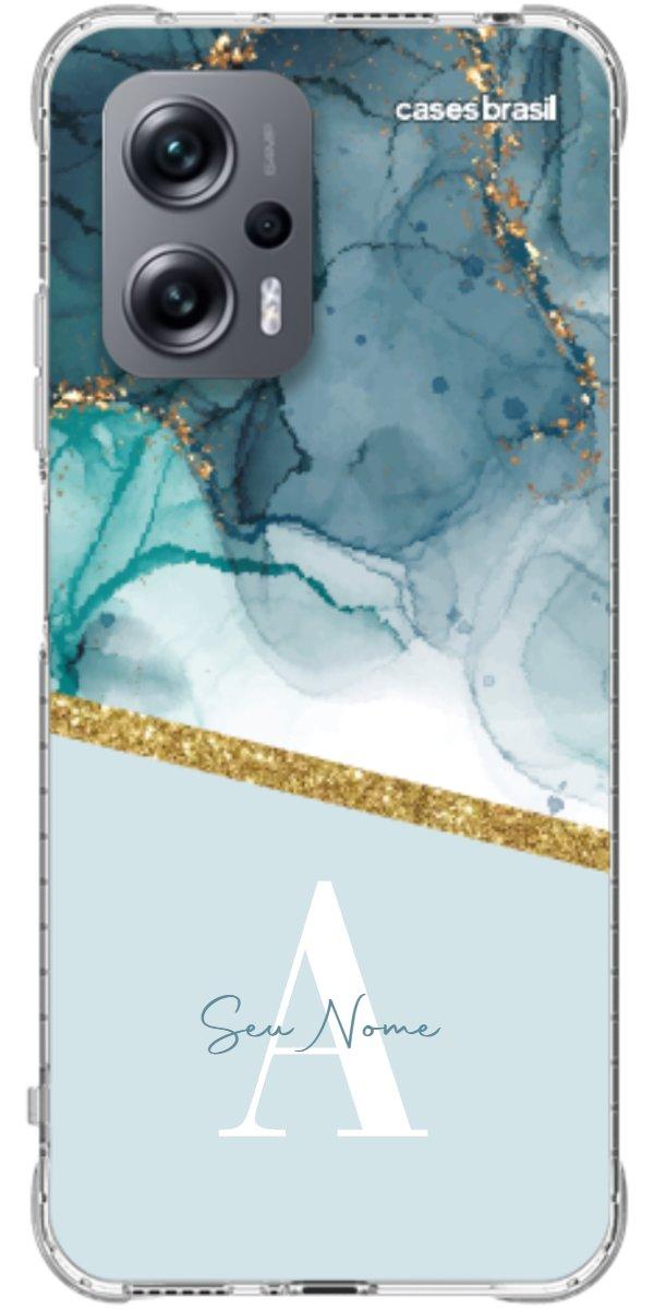 Capinha para Celular Mármore Aqua Dourada