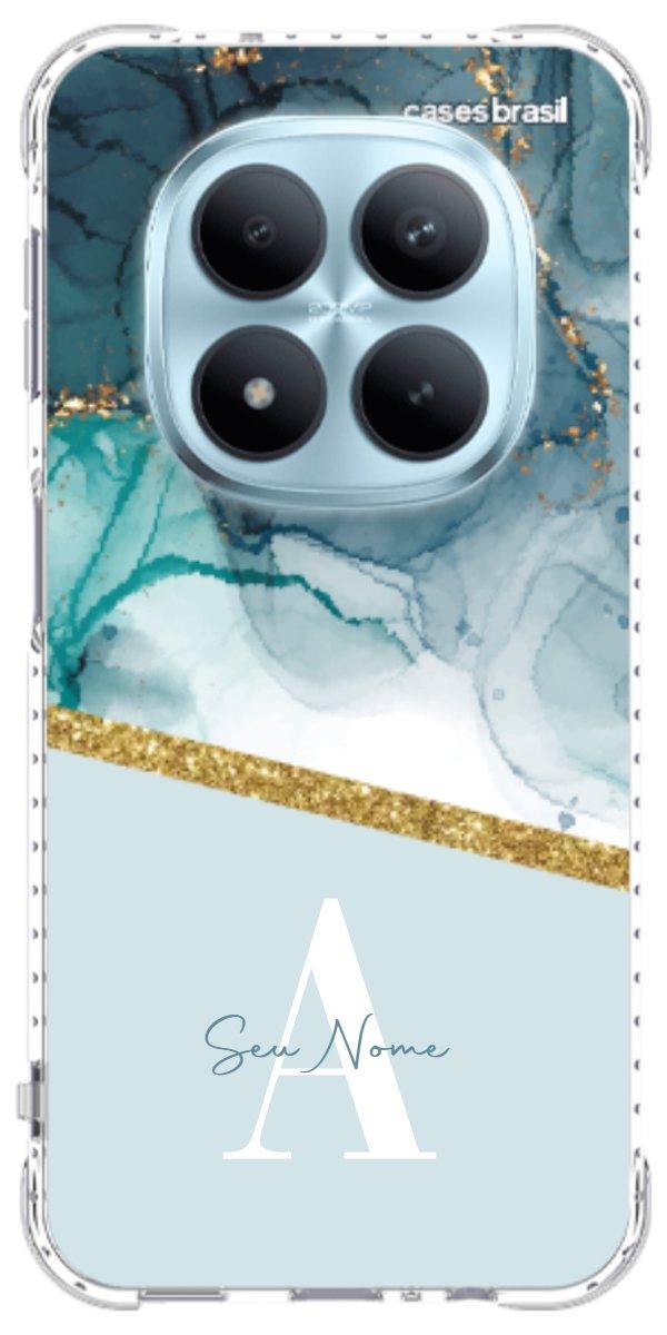 Capinha para Celular Mármore Aqua Dourada