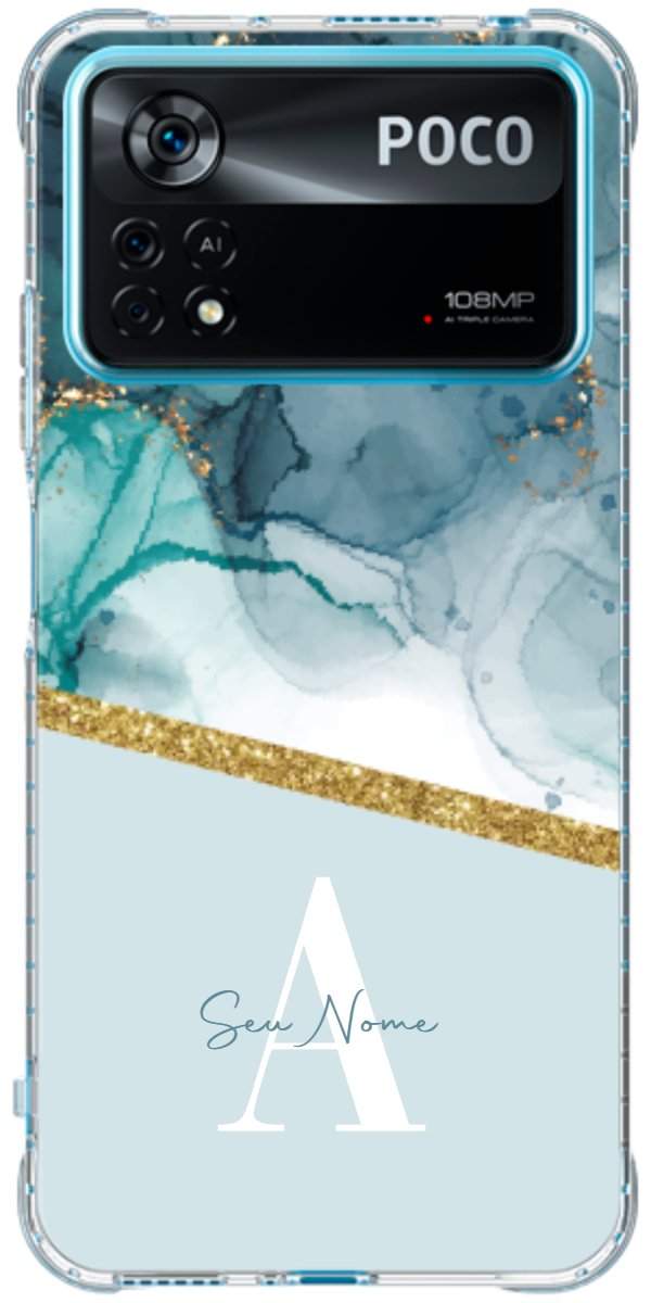 Capinha para Celular Mármore Aqua Dourada