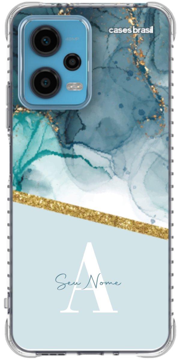 Capinha para Celular Mármore Aqua Dourada