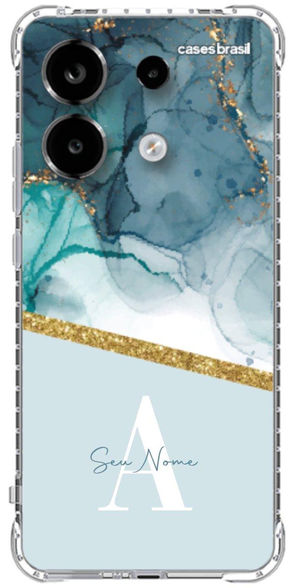 Capinha para Celular Mármore Aqua Dourada