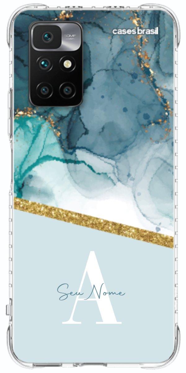 Capinha para Celular Mármore Aqua Dourada