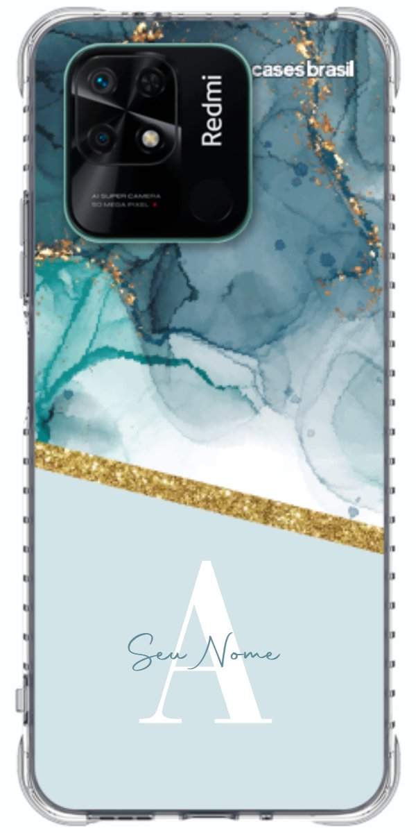 Capinha para Celular Mármore Aqua Dourada