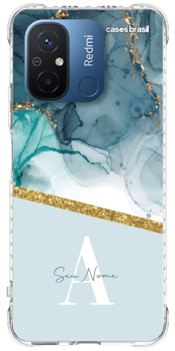 Capinha para Celular Mármore Aqua Dourada