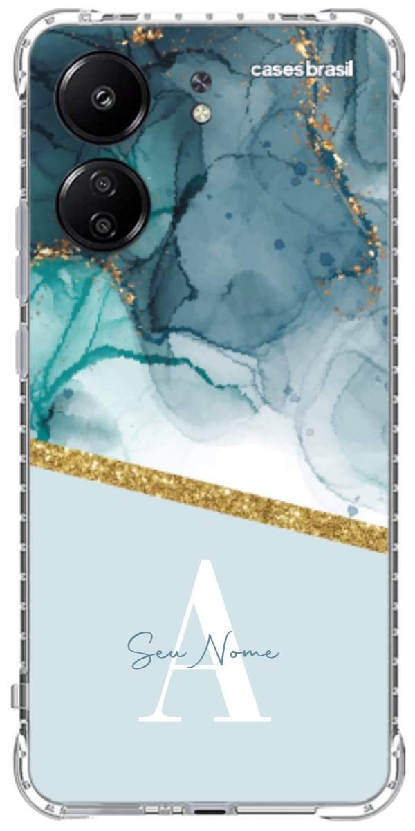 Capinha para Celular Mármore Aqua Dourada