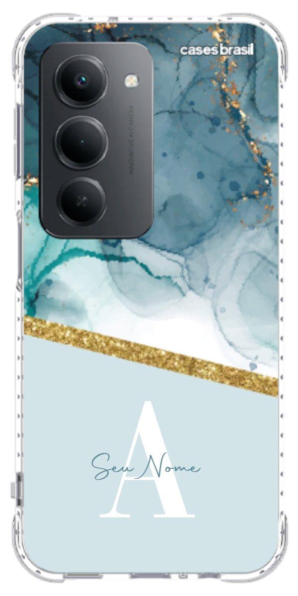 Capinha para Celular Mármore Aqua Dourada