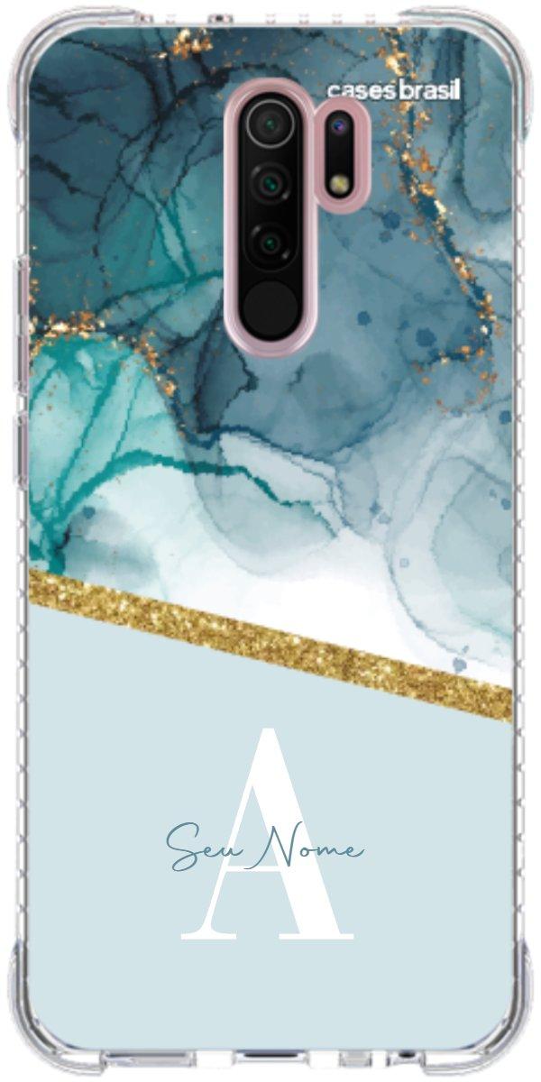 Capinha para Celular Mármore Aqua Dourada