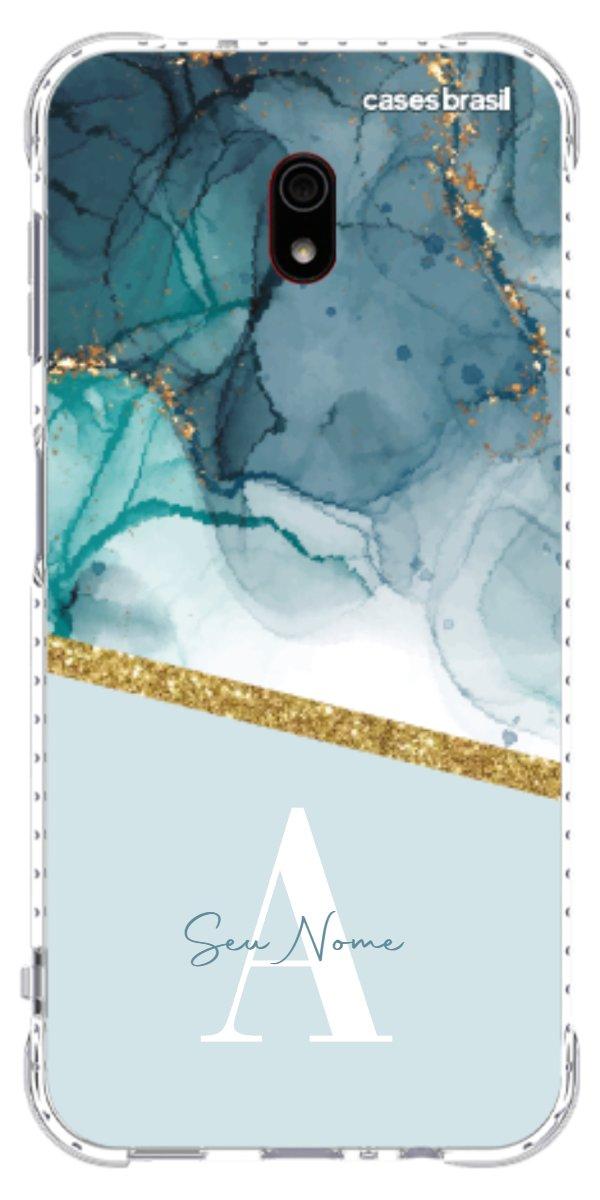 Capinha para Celular Mármore Aqua Dourada