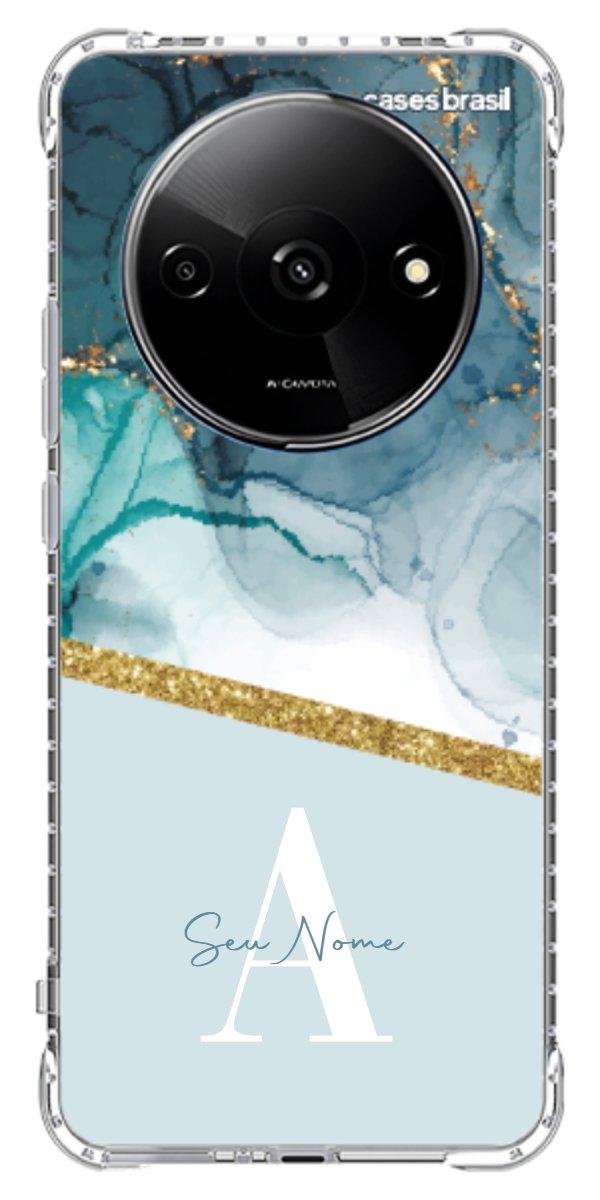 Capinha para Celular Mármore Aqua Dourada