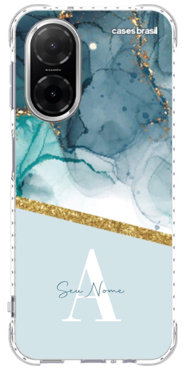 Capinha para Celular Mármore Aqua Dourada