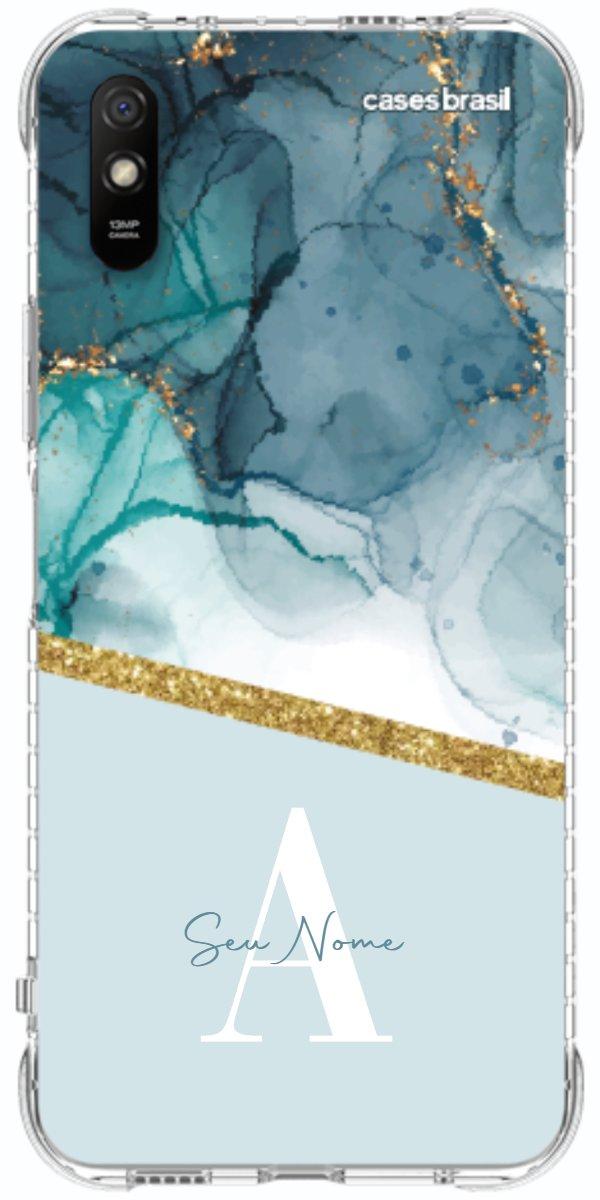 Capinha para Celular Mármore Aqua Dourada