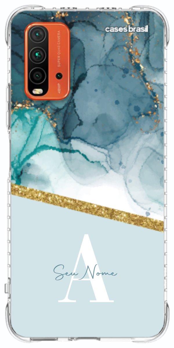 Capinha para Celular Mármore Aqua Dourada