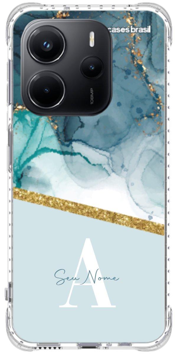Capinha para Celular Mármore Aqua Dourada
