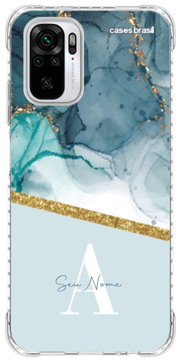 Capinha para Celular Mármore Aqua Dourada