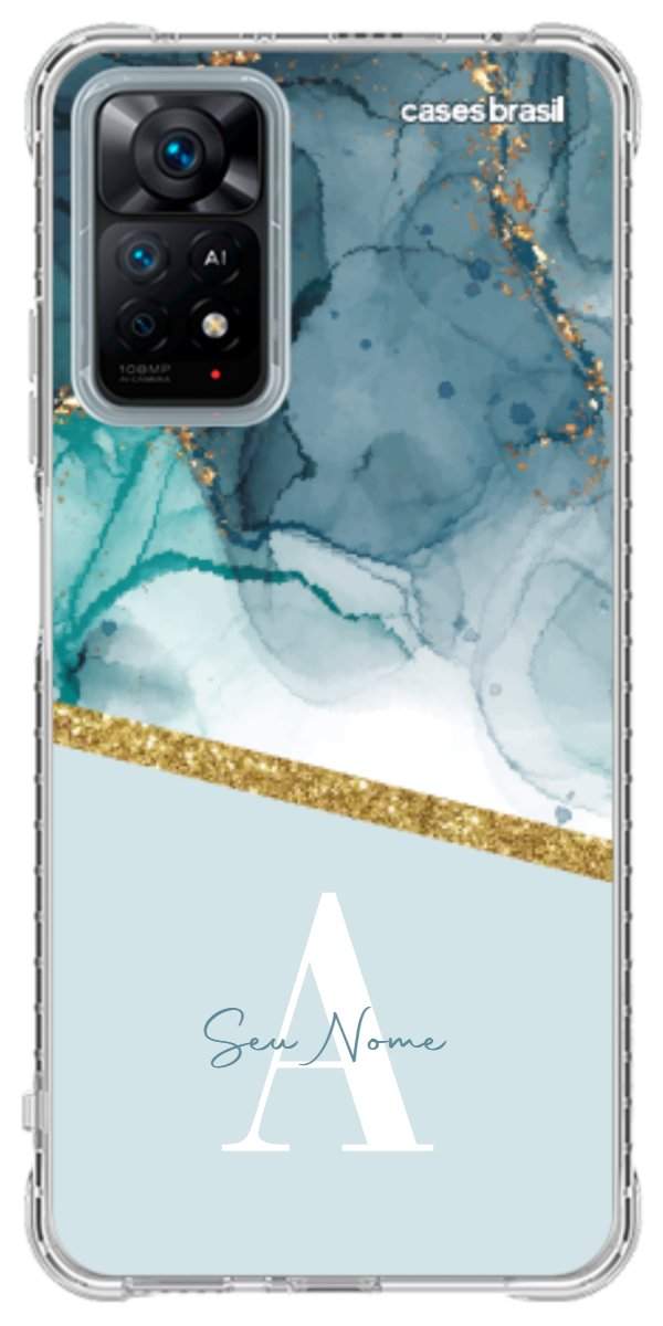 Capinha para Celular Mármore Aqua Dourada
