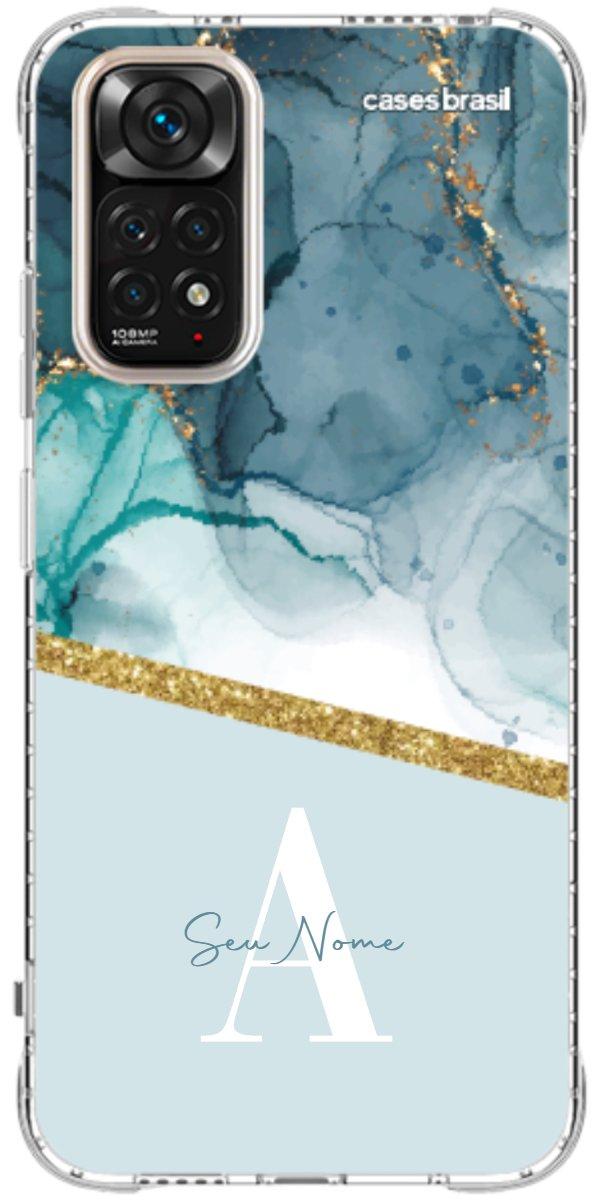 Capinha para Celular Mármore Aqua Dourada