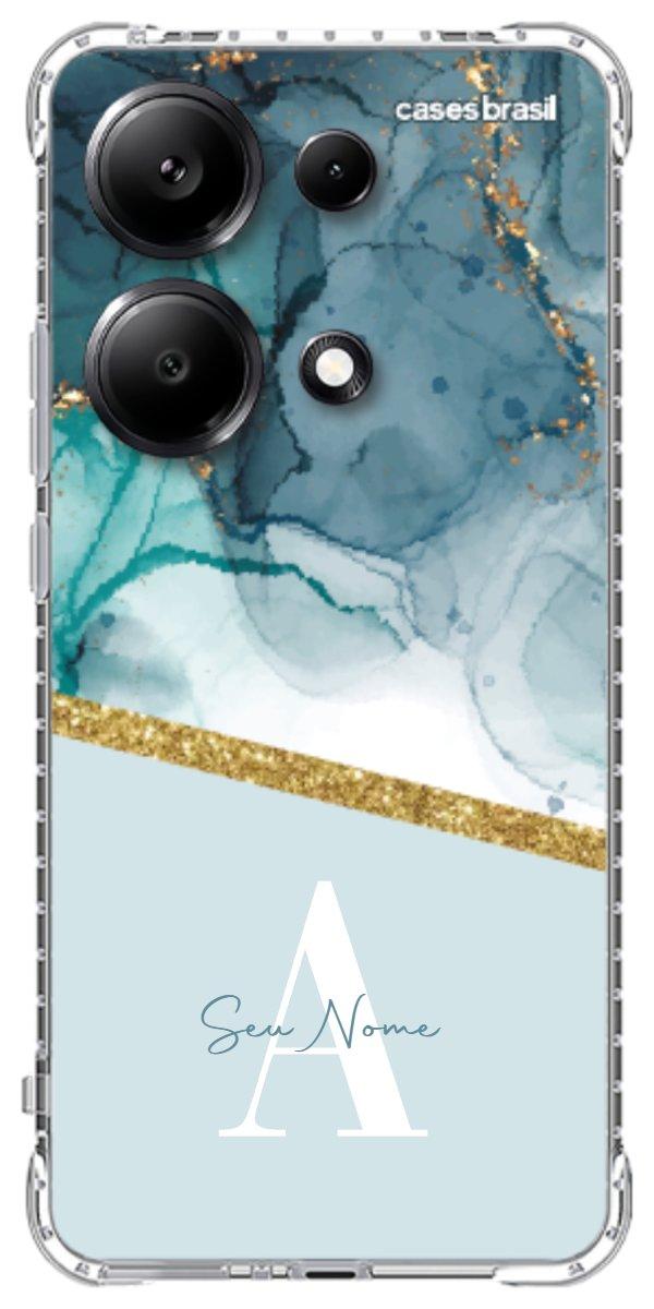 Capinha para Celular Mármore Aqua Dourada