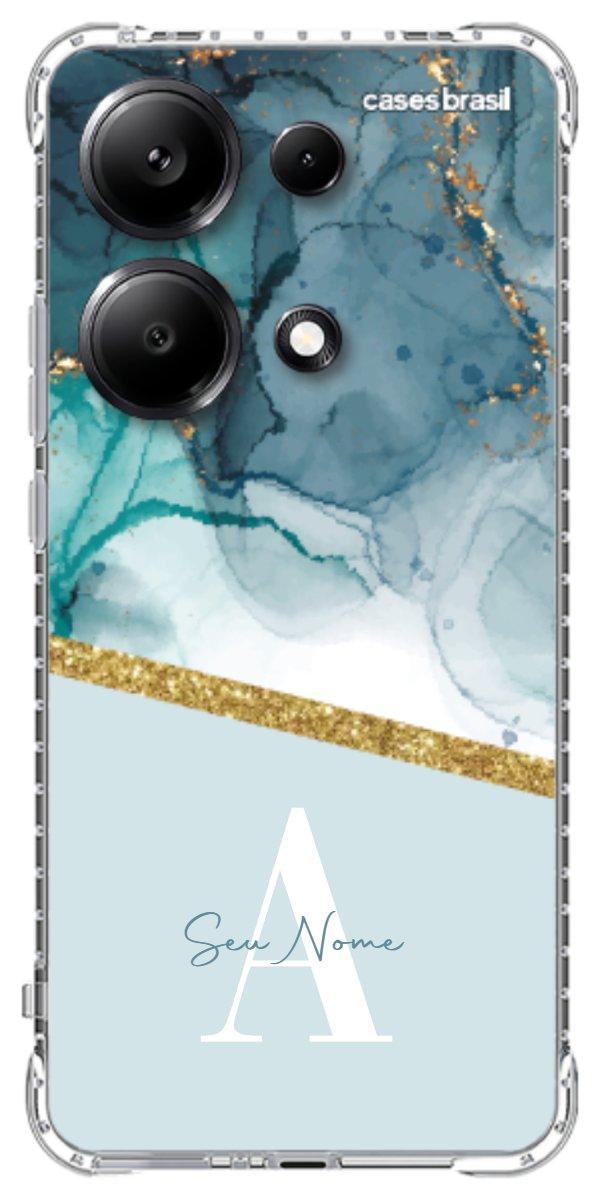 Capinha para Celular Mármore Aqua Dourada