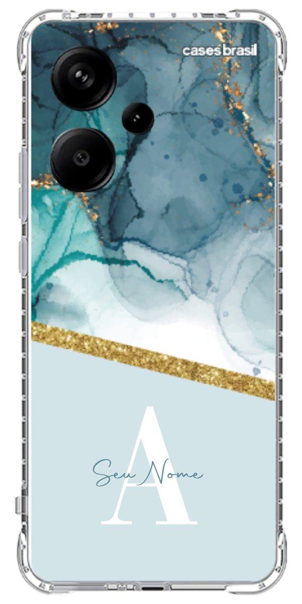 Capinha para Celular Mármore Aqua Dourada