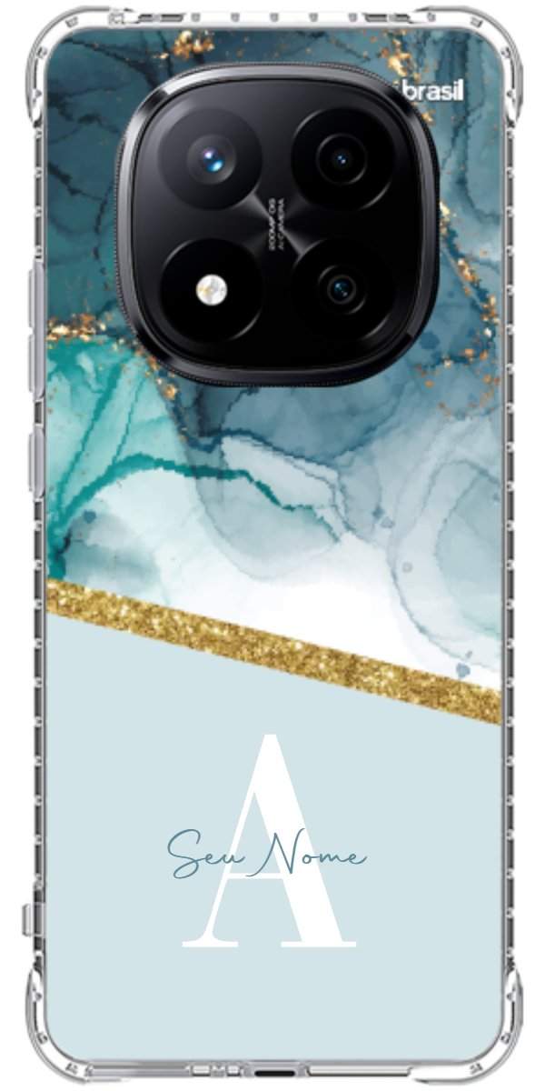 Capinha para Celular Mármore Aqua Dourada