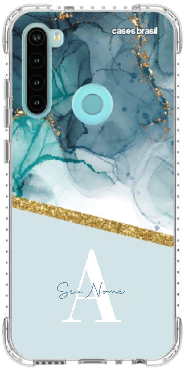 Capinha para Celular Mármore Aqua Dourada