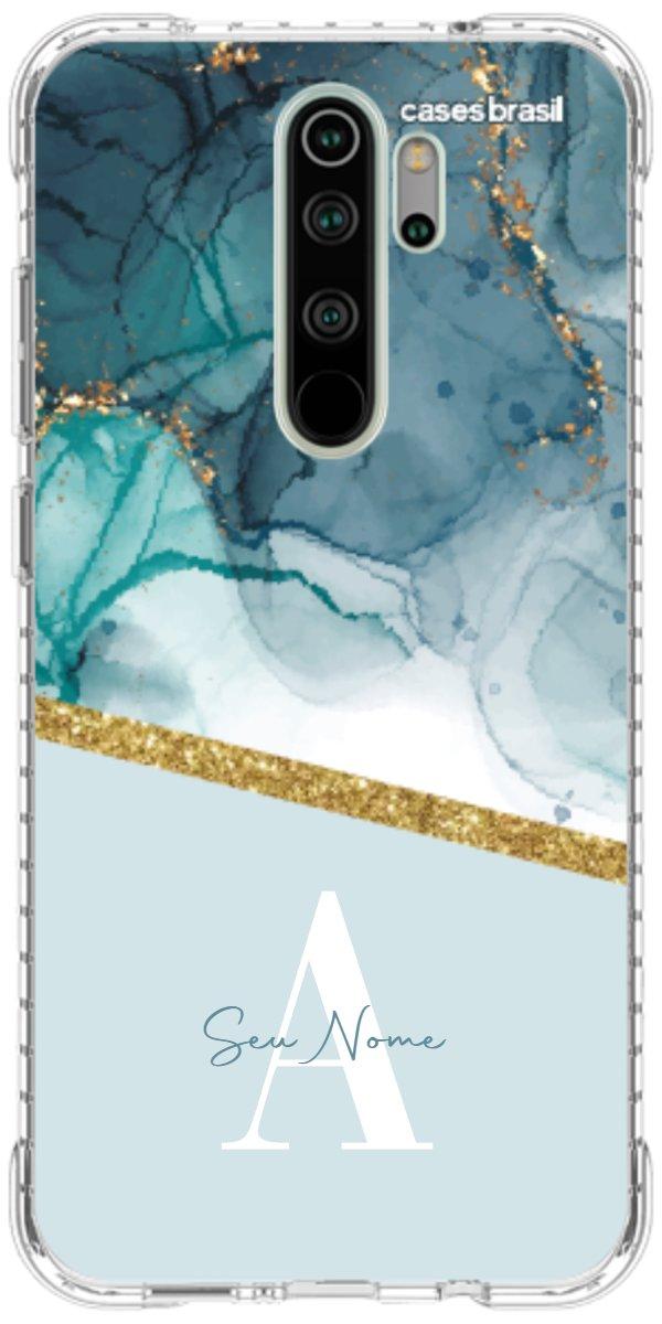 Capinha para Celular Mármore Aqua Dourada