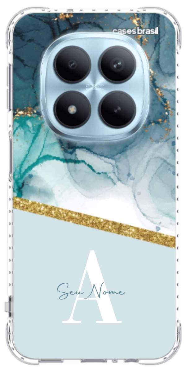Capinha para Celular Mármore Aqua Dourada