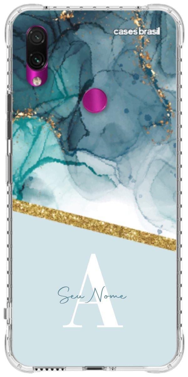 Capinha para Celular Mármore Aqua Dourada