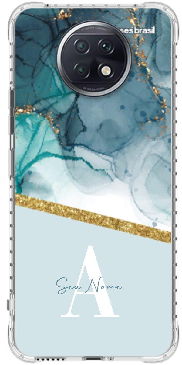 Capinha para Celular Mármore Aqua Dourada