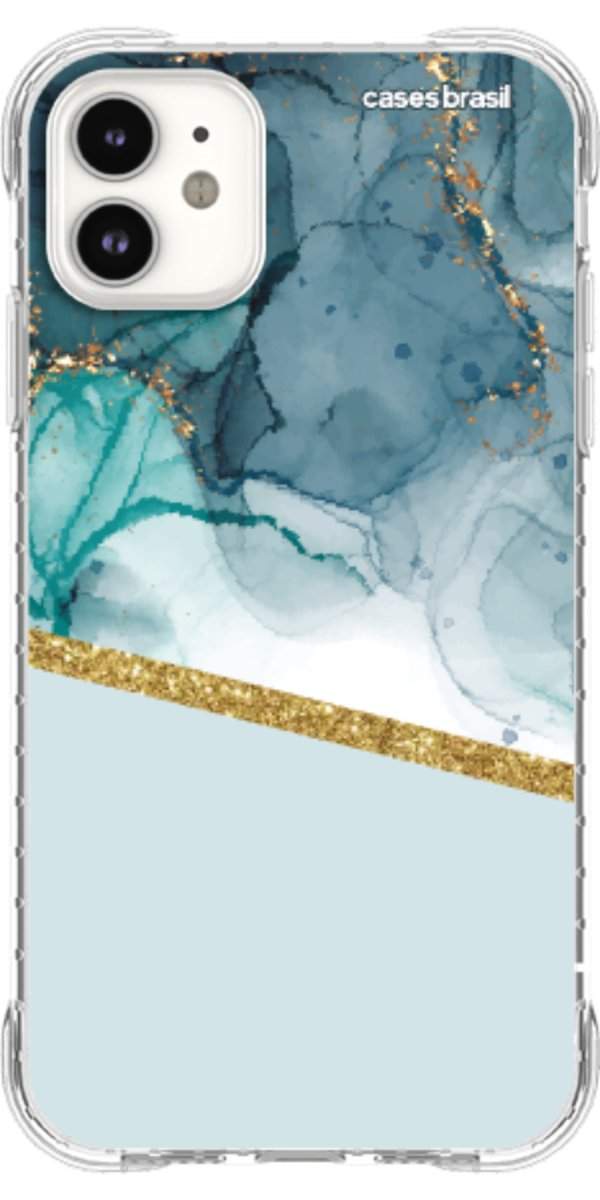 Capinha para Celular Mármore Aqua Dourada