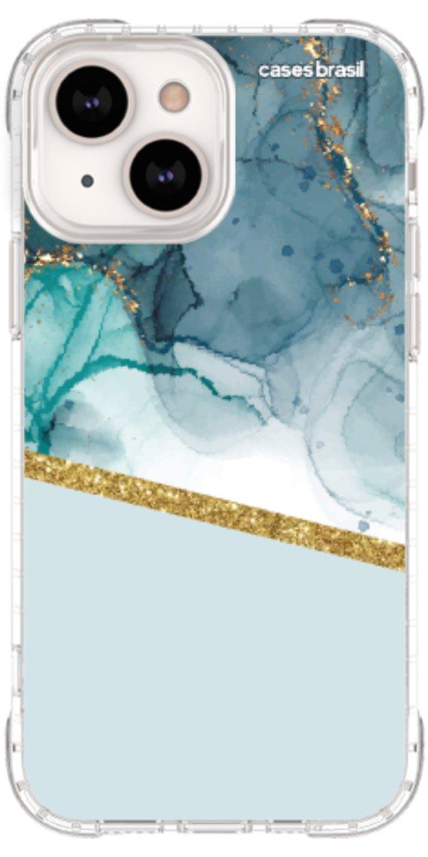 Capinha para Celular Mármore Aqua Dourada