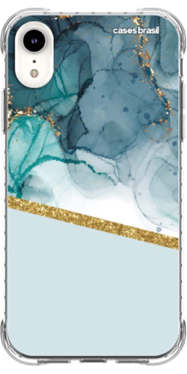 Capinha para Celular Mármore Aqua Dourada