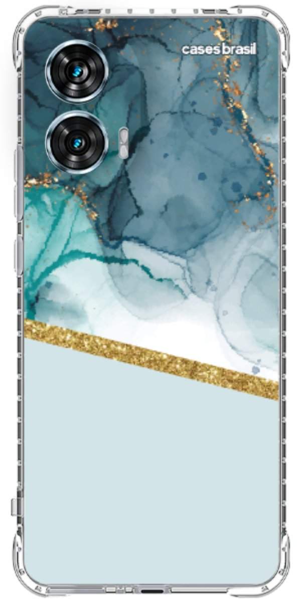 Capinha para Celular Mármore Aqua Dourada