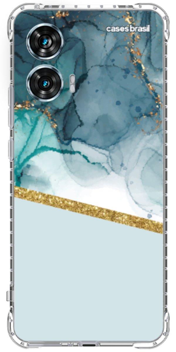 Capinha para Celular Mármore Aqua Dourada