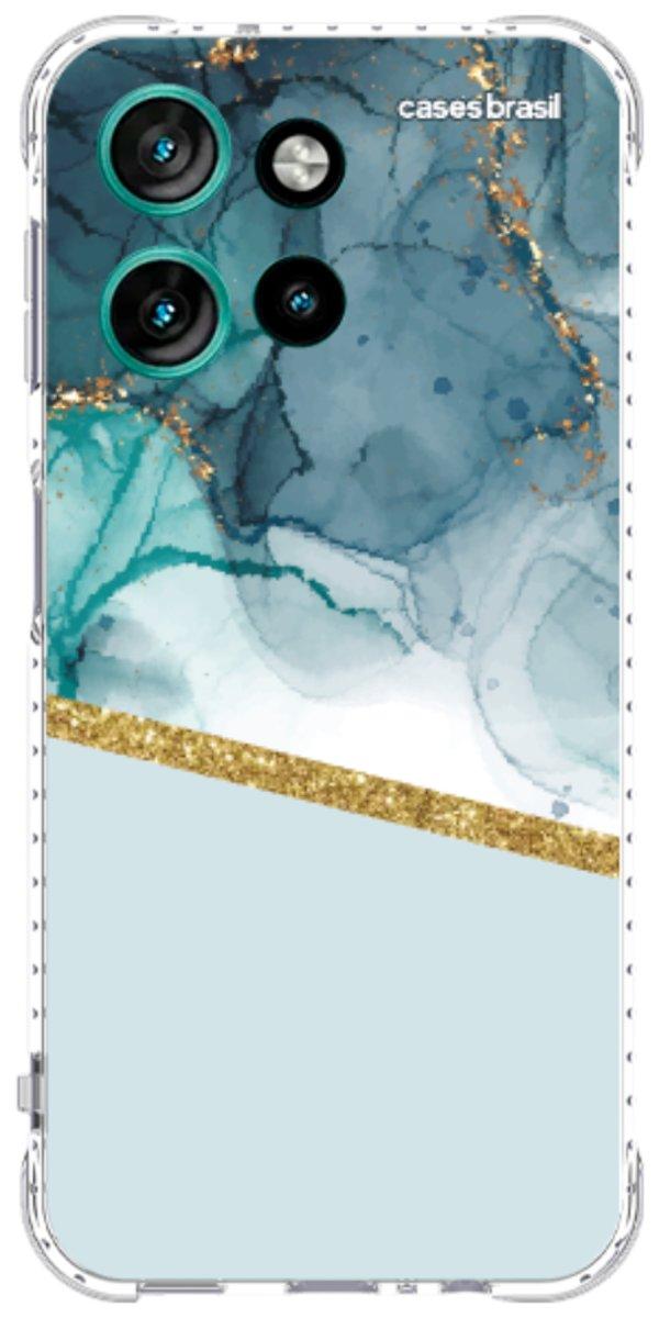 Capinha para Celular Mármore Aqua Dourada