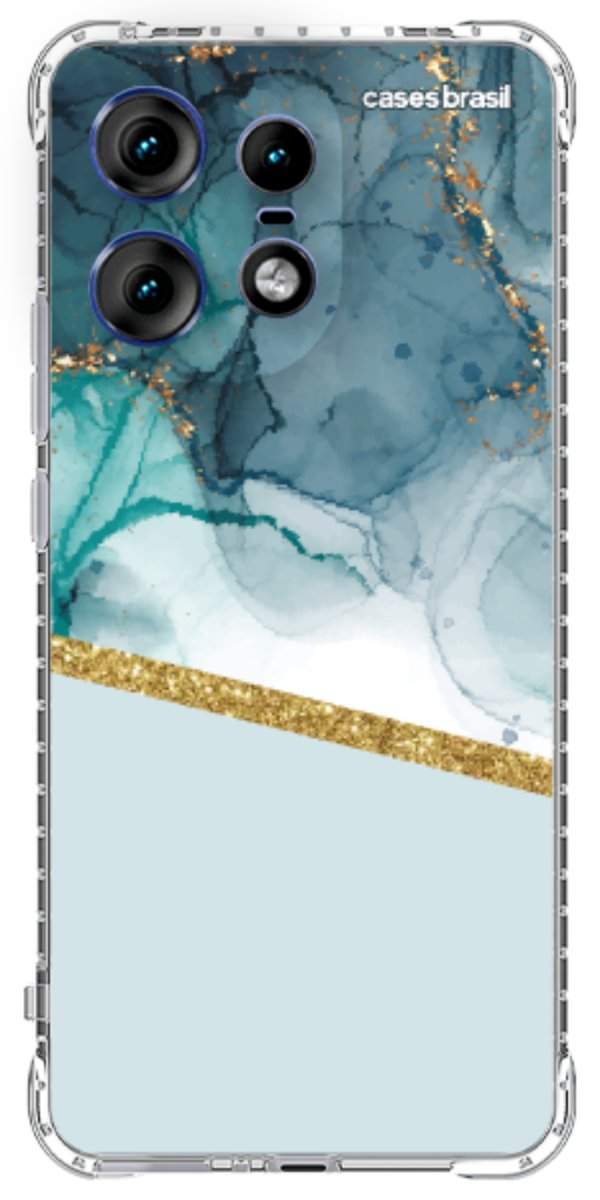 Capinha para Celular Mármore Aqua Dourada