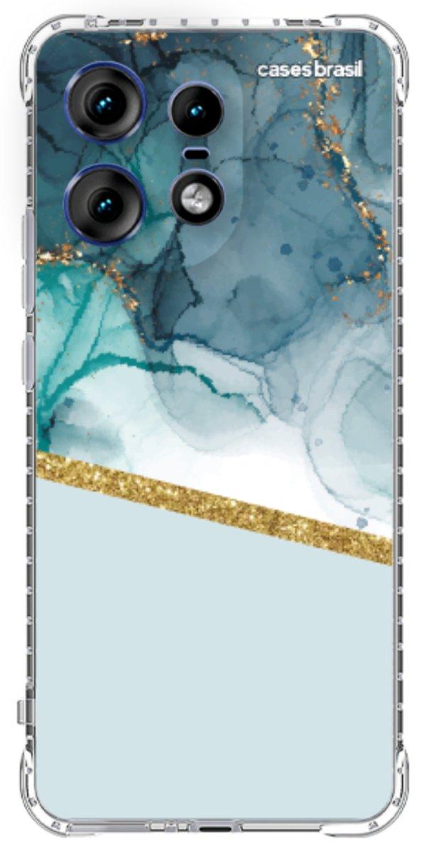 Capinha para Celular Mármore Aqua Dourada