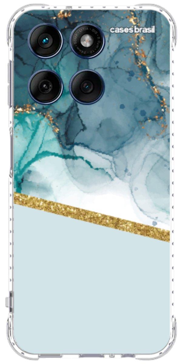 Capinha para Celular Mármore Aqua Dourada