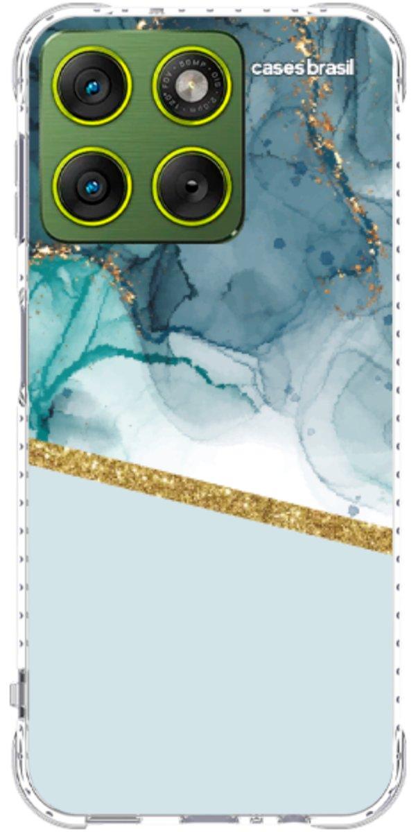 Capinha para Celular Mármore Aqua Dourada