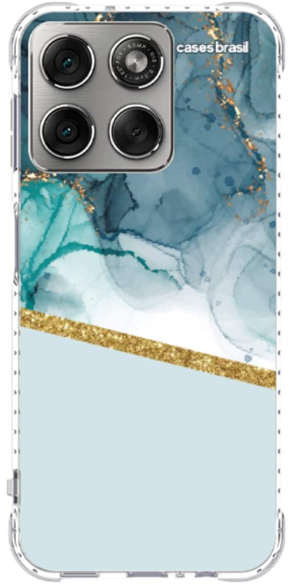 Capinha para Celular Mármore Aqua Dourada
