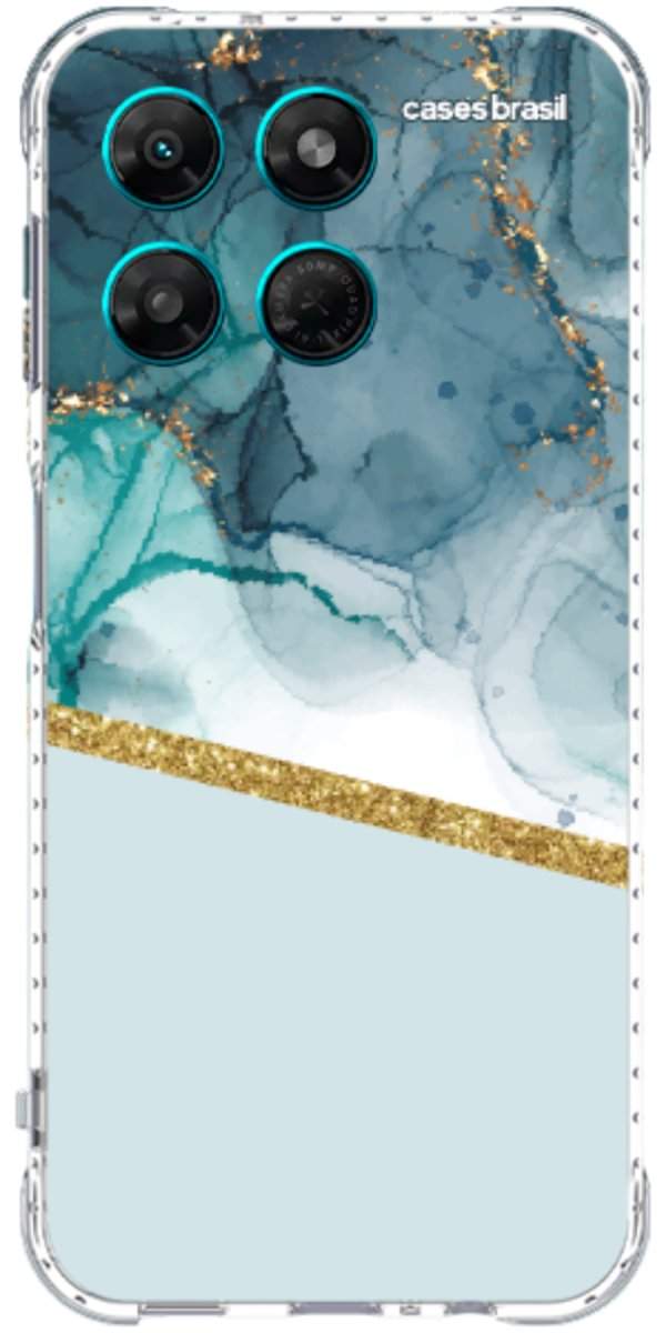 Capinha para Celular Mármore Aqua Dourada