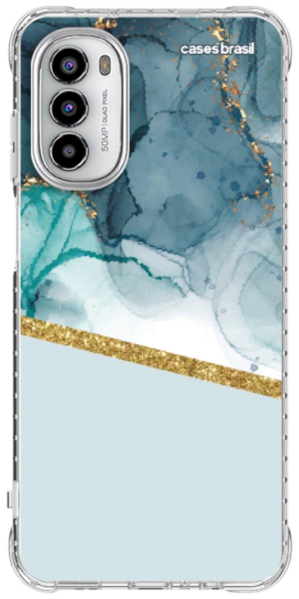 Capinha para Celular Mármore Aqua Dourada