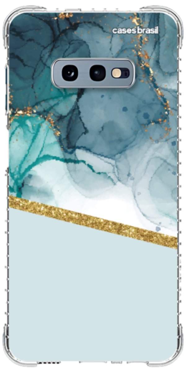 Capinha para Celular Mármore Aqua Dourada