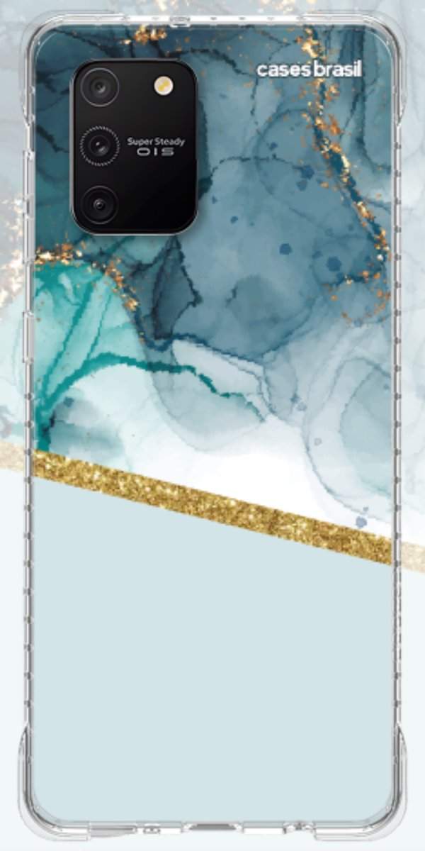 Capinha para Celular Mármore Aqua Dourada